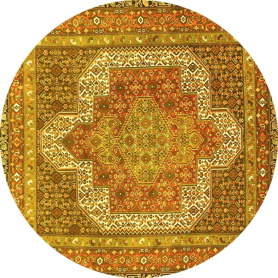 Ahgly Company Machine Washable Indoor Round Medallion Yellow Traditional Area Rugs, 6' Round
