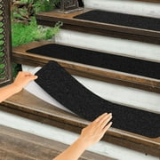 Kaskawise Non Slip Outdoor Stair Treads,6"x24"(10-Pack),Black Pre-Cut 80 Grit Anti Slip Grip Tape,Non Skid Heavy Duty Traction Adhesive Step Stripes for Staircase,Skateborad and Deck