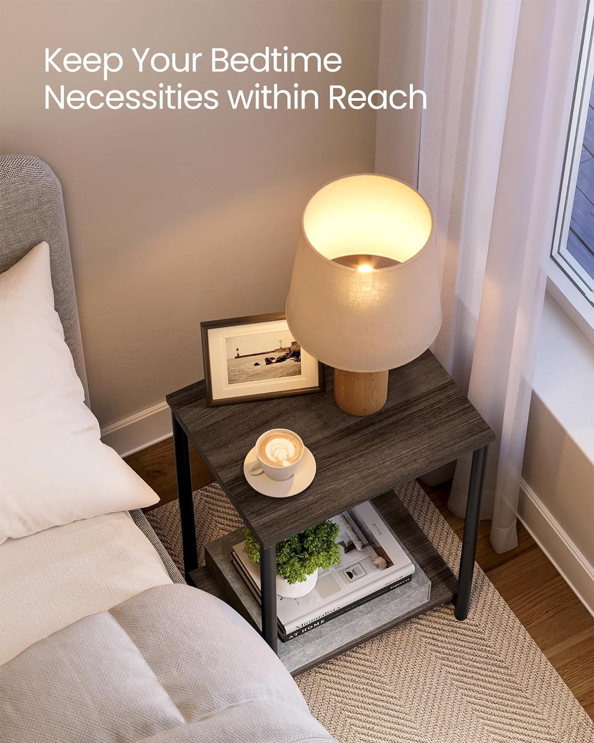 Side Tables Set of 2 Small End Table Nightstand for Living Room Bedroom Rectangle Chestnut Brown and Classic Black
