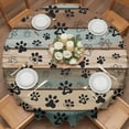 thumbnail image 3 of Round Tablecloth Farmhouse Vintage Waterproof Oil Proof Polyester Table Cloth Cover Decor for Home Dining Outdoor,Patio,Parties, 54" Dia. Pet Dog Paws Wood Texture Brown, 3 of 9