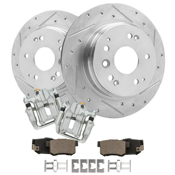 Detroit Axle - Rear Brake Kit for 2003-2011 Honda Element 2004-2008 TL Drilled Brake Rotors Brake Calipers w/Brackets Ceramic Brakes Pads 2005 2006 2007 Replacement