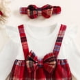 thumbnail image 5 of Pandaie Infant Baby Girls Plaid Suspender Romper Set Ruffle Long Sleeve Ribbed Bodysuit Bow Headband Holiday Photo Shoot Daily Casual Outfits Wine,3-6 Months, 5 of 7