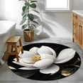 thumbnail image 4 of Gorgeous Flowers 3ft Area Rug, White Gold Floral Botanicals Black Washable Non-Slip Small Round Rugs for Entryway Bedroom Kitchen, Soft Circle Carpet for Dining Room, Playroom Nursery Rug, 4 of 9