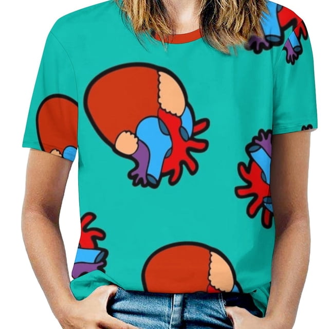 Anatomical Heart Pattern Ruffle Short Sleeve T-Shirt Women's T-Shirts Tee Fashion Casual Shirts Heart Pattern Anatomical