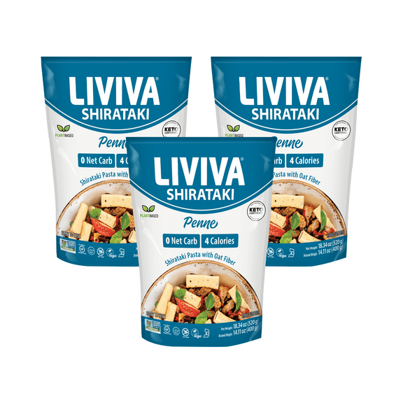 Liviva Organic Premium Shirataki Protein Pasta - Penne with Oat Fiber Size: 3 Bags