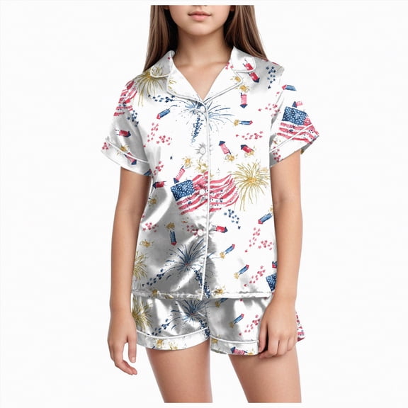 Kaprioy My First 4th of July Baby Girl Outfit Girls 4th Of July Pajama Sets American Flag Short Sleeve Shirt and Shorts 2 Piece Independence Day Pajamas Set