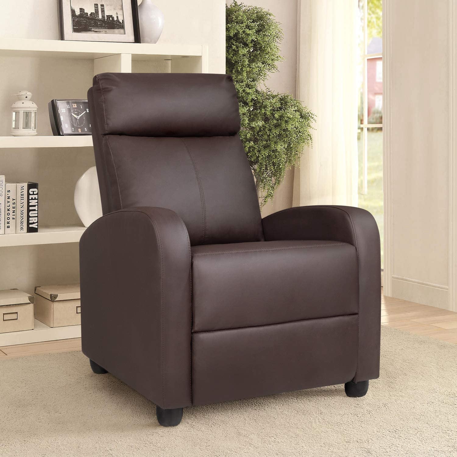 Vineego Home Theater Recliner with Massage, Faux Leather, Brown