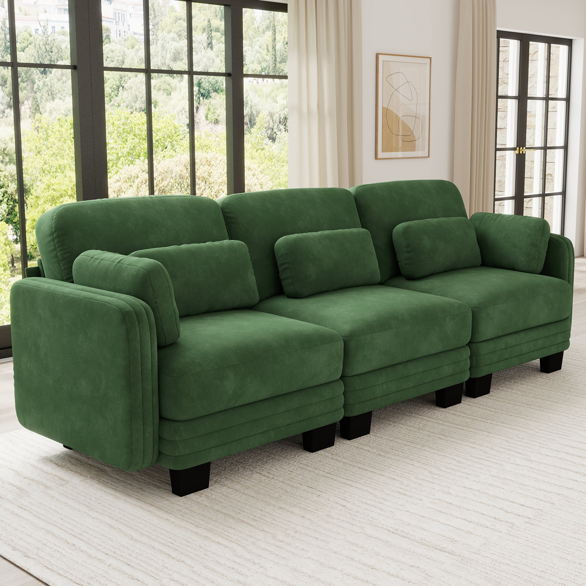 100" Modern Modular 3 Seater Sofa Couch with 5 Pillows