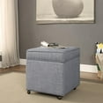 thumbnail image 2 of Inspired Home Modern Barkan Linen Cube Ottoman Sturdy Castered Legs, Entryway, Light Grey, 2 of 8