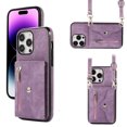thumbnail image 1 of Jiahe Cover for iPhone 14, Wallet Case Crossbaody, with RFID Blocking Shockproof Zipper Purse with Card Slots Holder Adjustable Detachable Shoulder Strap Lanyard Case Cover, purple, 1 of 1