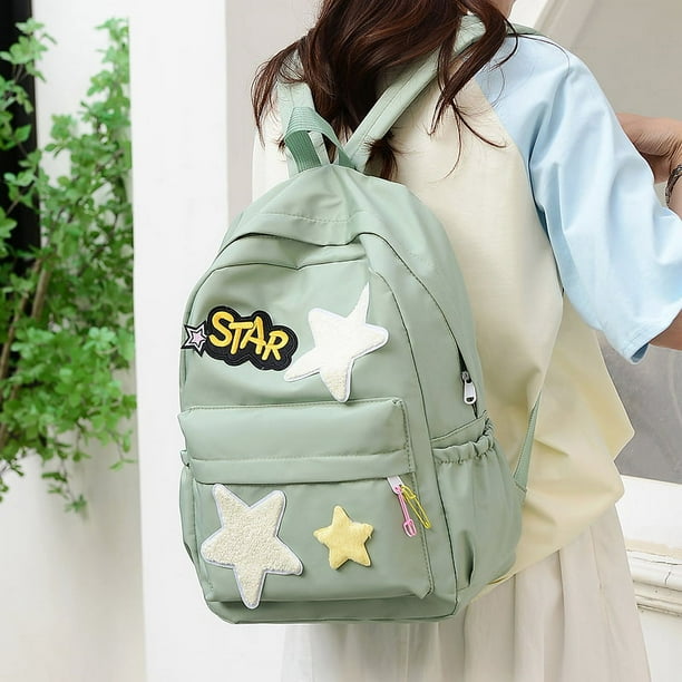 Y2K Mochila para mujer Bolso estéticos Mochila con patrón de estrellas para viajes de trabajo (verde)