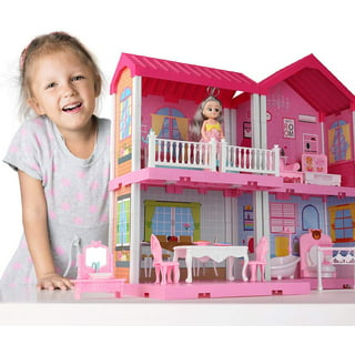 Temi Dollhouse Dreamhouse Building Toys Figure W Furniture Accessories  Movable Slides Pets And Dolls Diy Cottage Pretend Play Doll House Toddlers  Boys & Rooms