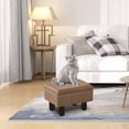 thumbnail image 5 of Foot Stool Ottomans Linen Footrest Storage Ottoman Step Stool Seat with Solid Wood Legs Modern Accent Stools for Couch Living Room Brown, 5 of 7