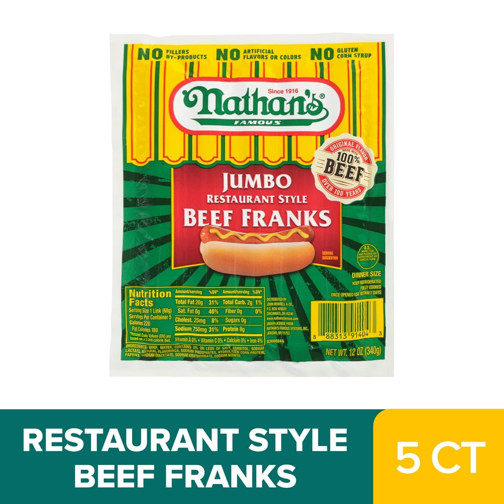 Nathan's Jumbo Restaurant Style Beef Hot Dogs, 12 oz