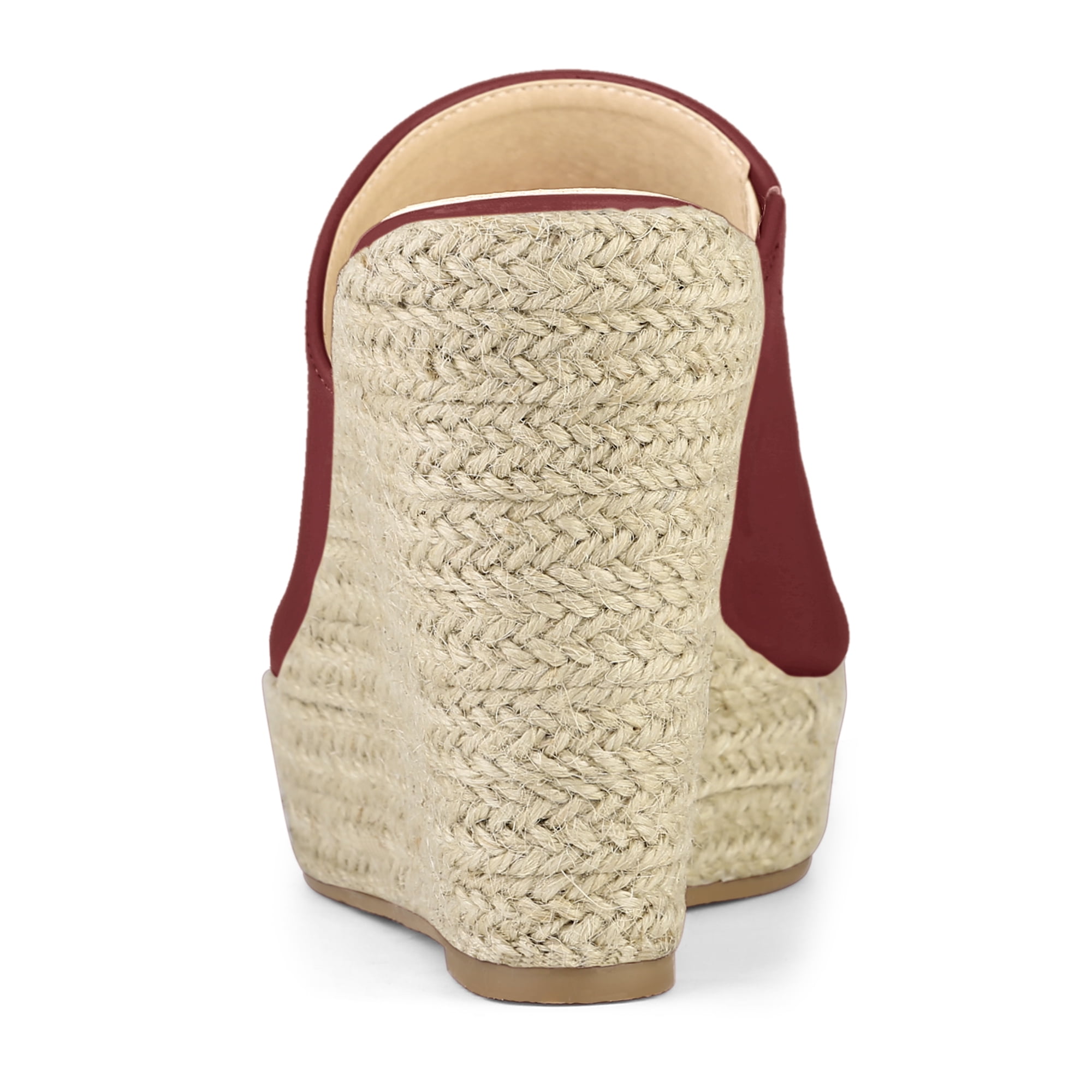 DARING DIVA Women's Slip on Platform Sandals Espadrilles Wedges Slides Mules Burgundy 8.5