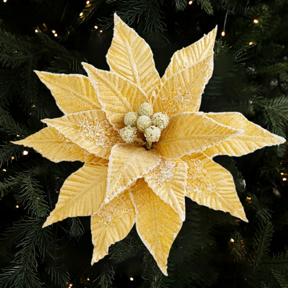 WEGFTDUOP Red Velvet Christmas Flowers With Green Ice Crystal Artificial Flowers DIY Accessories For Christmas Tree Decorations