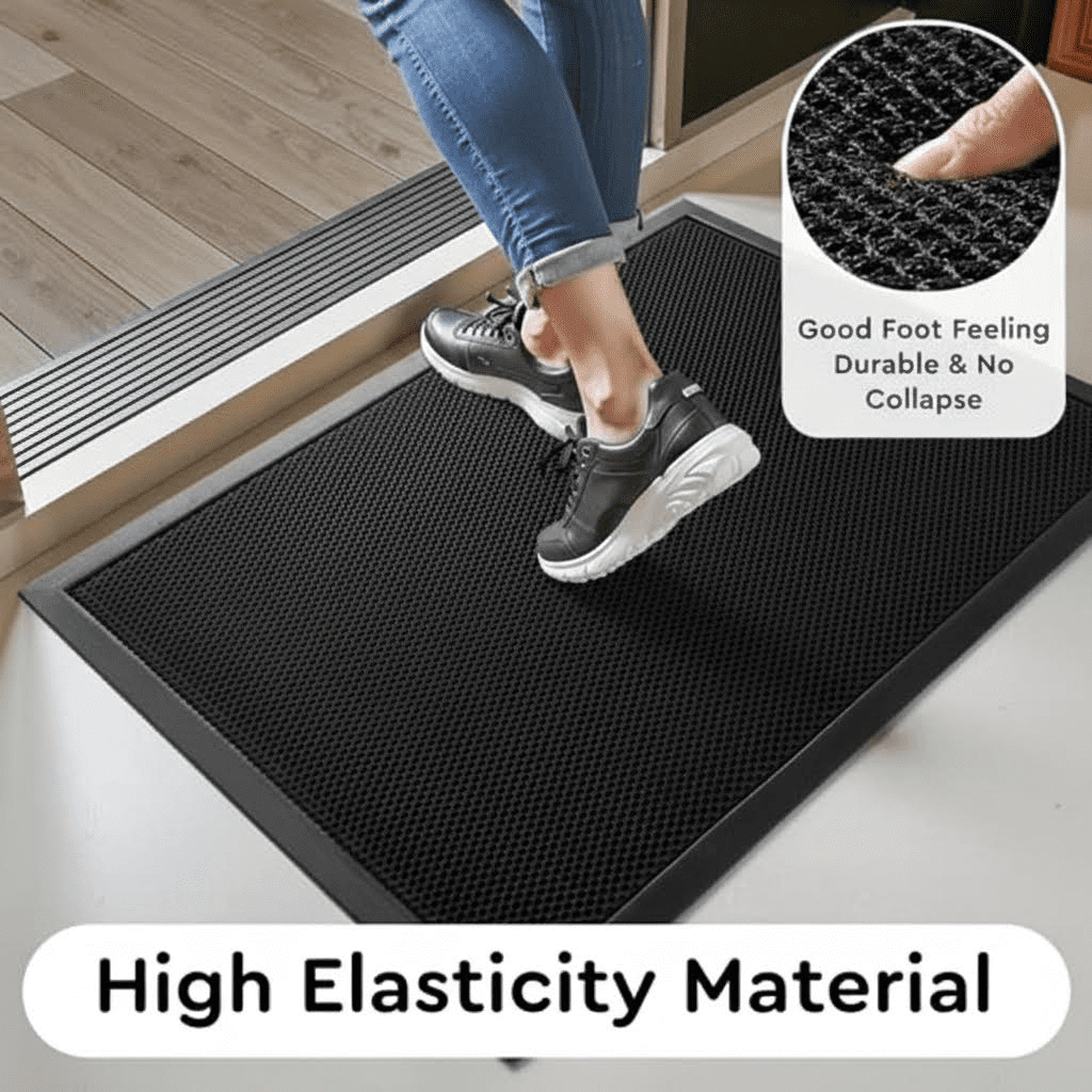 Durable Heavy Duty Non-Slip Rubber Entrance Doormat, 17x29 Inch Dirt Trapper Outdoor Welcome Mat with Stain Resistance for Front Door Entryway, Black