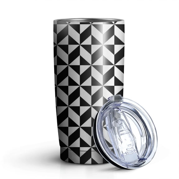 20oz Tumblers Black White Geometric Checkered Pattern Stainless Steel Vacuum Insulated Double Wall Travel Tumbler Cups Mug with Lid and Straw,Cleaning Brush for Cold & Hot Drinks
