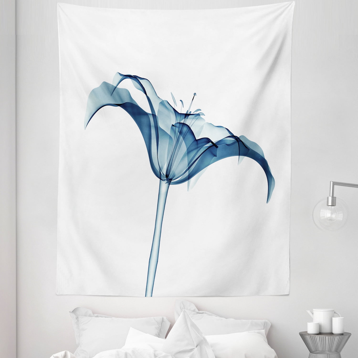 Flowers Tapestry, Modern Theme Illustration of Xray Style Lily Bloom on ...