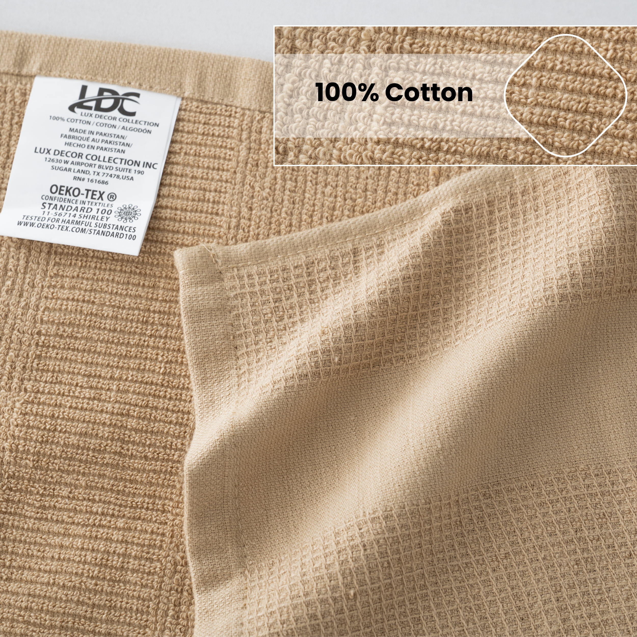 Lux Decor 6-Pack Kitchen Towels Set – 100% Cotton, Super Absorbent & Scratch-Free (16x26 Inches) – Soft Dish Towels for Drying, Cleaning & Decor – Khaki Hand Towels for Kitchen