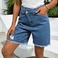 thumbnail image 3 of felwors Jean Shorts for Women High Waisted Raw Hem Mid Thigh Cut Off Stretchy Denim Shorts Casual Summer Jorts（Blue， S）, 3 of 6
