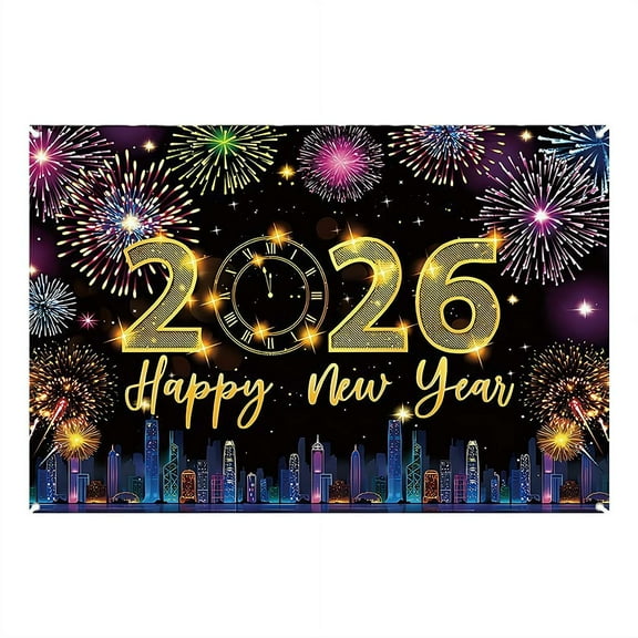 Happy New Years Eve Supplies 2026 - Black and Gold Large New Years Backdrop 2026, 59x39 inch