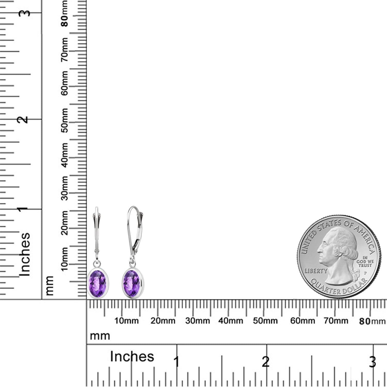 Gem Stone King 925 Sterling Silver Purple Amethyst Drop Dangle Leverback Earrings for Women (2.40 Cttw, Gemstone February Birthstone, Oval Checkerboard 8X6MM)
