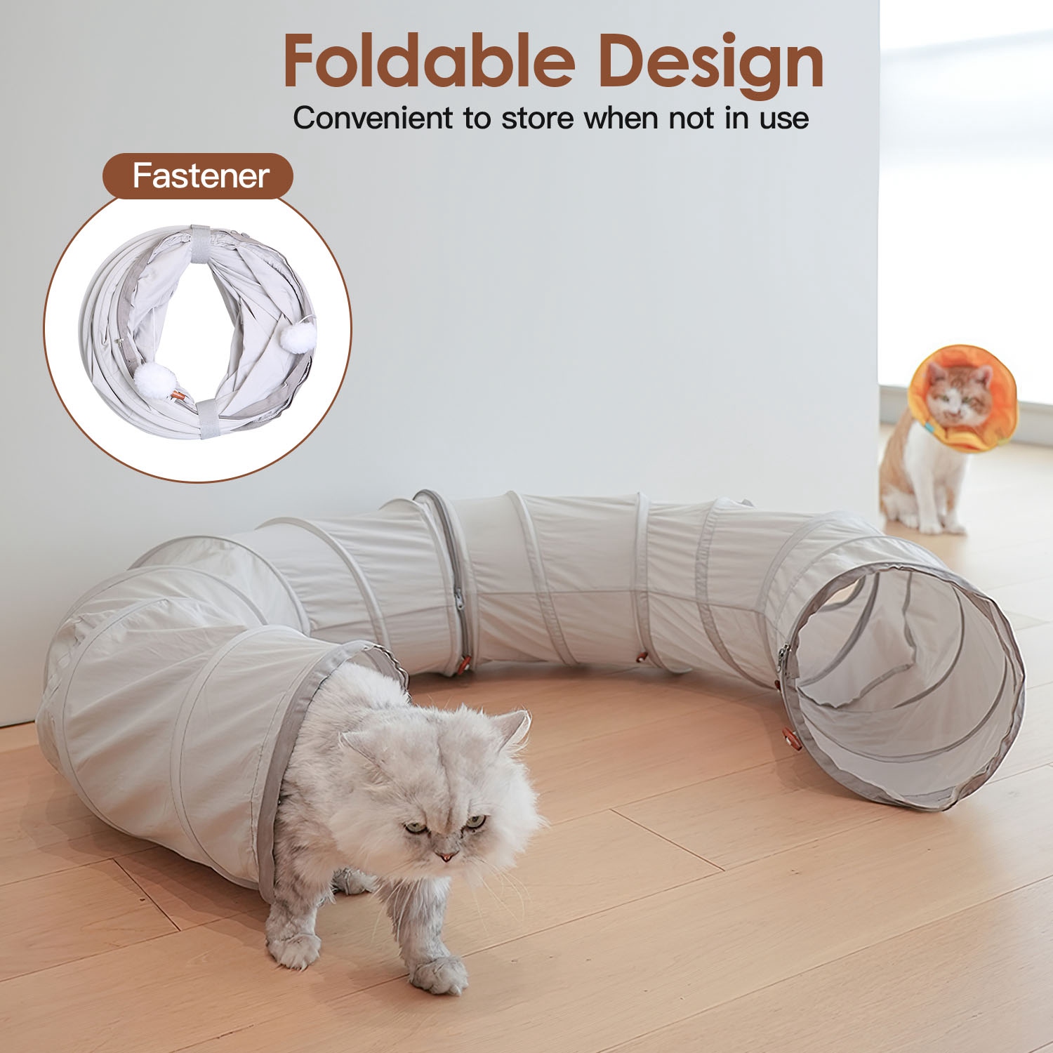 Moclever Cat Tunnel Bed with Interactive Hanging Ball, Indoor Circle Cat Tunnel with Cooling Fabric Central Soft Cushion for Cats Dogs, Gray