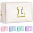 thumbnail image 1 of TOPEAST Regalos de cumpleaños personalizados para mujer, Neceser de maquillaje con parches preppy, Neceser de chenilla con letras, Organizador de viaje, Regalos para amigas, Cosas lindas para mujer (B, 1 of 5
