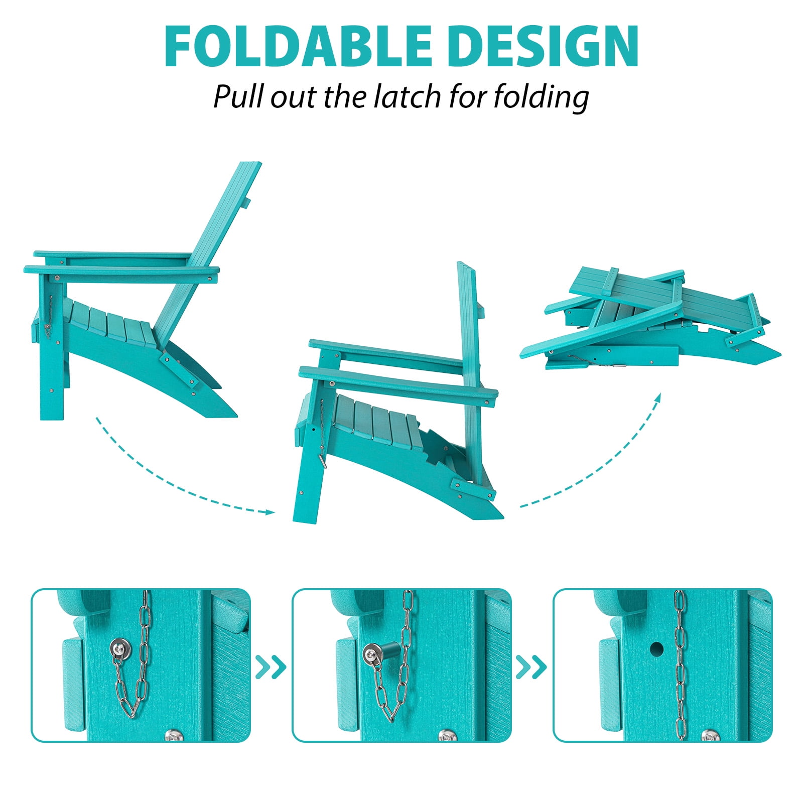 Garpans Folding Adirondack Chairs Set of 2 Weather Resistant Outdoor Adirondack Chair HDPE Outdoor Chair for Patio Front Porch Pool Garden Deck Fire Pit Outside, Turquoise