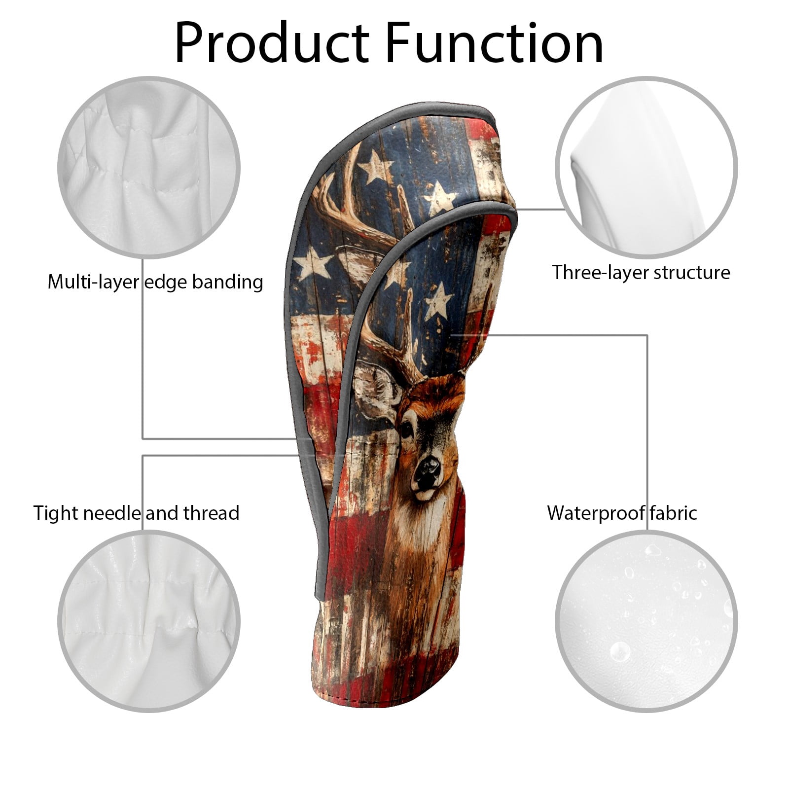 Golf Club Covers PU Leather Waterproof Head Covers for Fairway Woods Hybrids Texture Animals Unisex Fits Most Brands