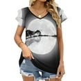 thumbnail image 4 of Moonlight Nature Guitar Ruffle Short Sleeve T-Shirt V Neck Shirts Pattern Cute Tops Casual Tee Guitar Nature Tree Trees, 4 of 5