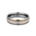 thumbnail image 3 of MJ Metals Jewelry Unisex White Tungsten Carbide Polished 2 Gold Stripes Wedding Band 6mm Ring Size 6.5, 3 of 7