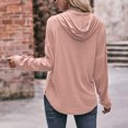 thumbnail image 5 of Women's V-Neck Long Sleeve Hoodies Solid Color Drawstring Sweatshirts Loose-Fit Casual Button Pullover, 5 of 5