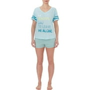 Secret Treasures Women's and Women's Plus Screened Short Sleeve V-Neck Sleep Tee and Boxer Short Pajama 2 Piece Set