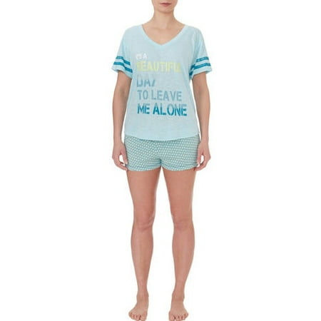 Secret Treasures Women's and Women's Plus Screened Short Sleeve V-Neck Sleep Tee and Boxer Short Pajama 2 Piece Set