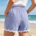 thumbnail image 4 of Yievot Cotton Linen Shorts for Women Striped Lace Trim Elastic Waist Drawstring Relaxed Fit Summer Casual Beach Shorts, 4 of 7