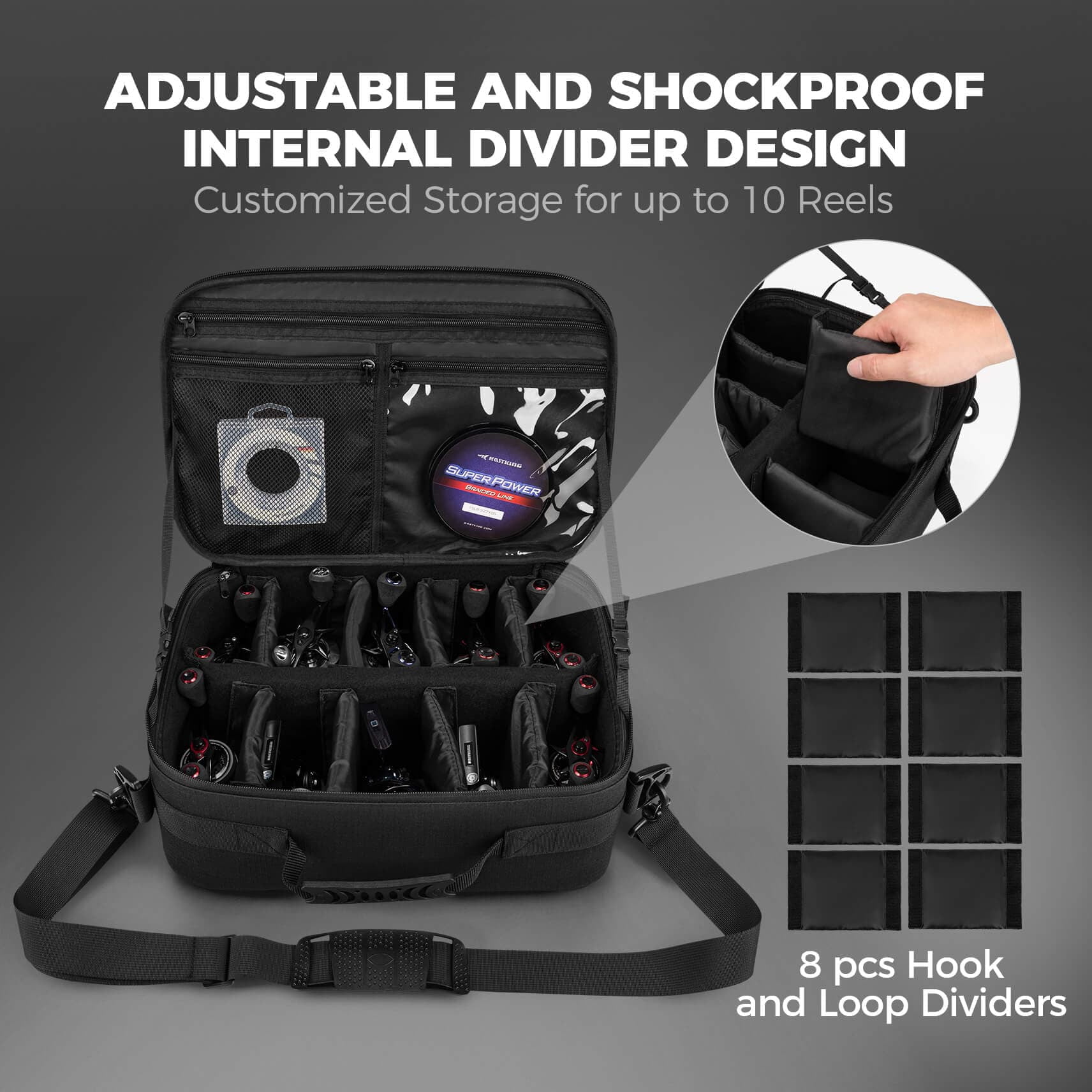 KastKing Fishing Reel Case Large Storage Shockproof Internal Divider Design