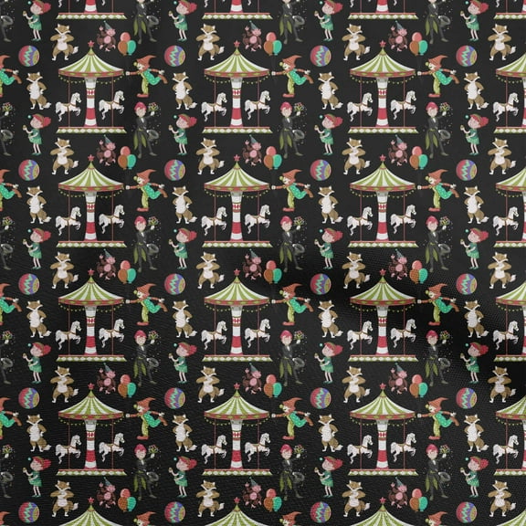 oneOone Rayon Black Fabric Circus Sewing Material Print Fabric By The Yard 56 Inch Wide-aA