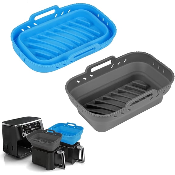 Air Fryer Silicone Liners Set of 2, 7.56" x 5.12" – Reusable & Non-Stick, Compatible with Ninja Air Fryers, Grey & Blue