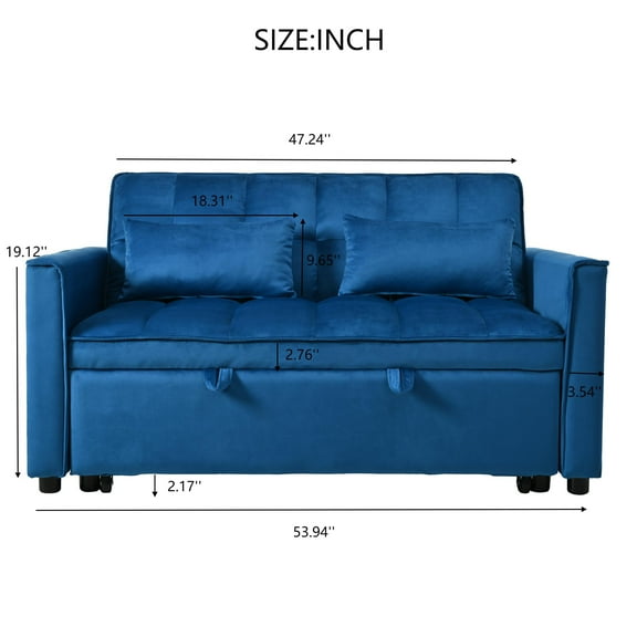 Convertible Sofa Bed,3-in-1 Pull Out Couch Bed with Reclining Backrest and Pillows,Sofa Bed Chair Full Convertible Sleeper Loveseat for  Living Room, Home or Office(Blue)