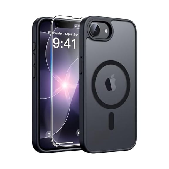 Eryueer for iPhone 17e Case: iPhone 16e Phone Case [Compatible with Magsafe] Translucent Matte Case with [Screen Protector] Military Grade Shockproof Protective Phone Cover-Black