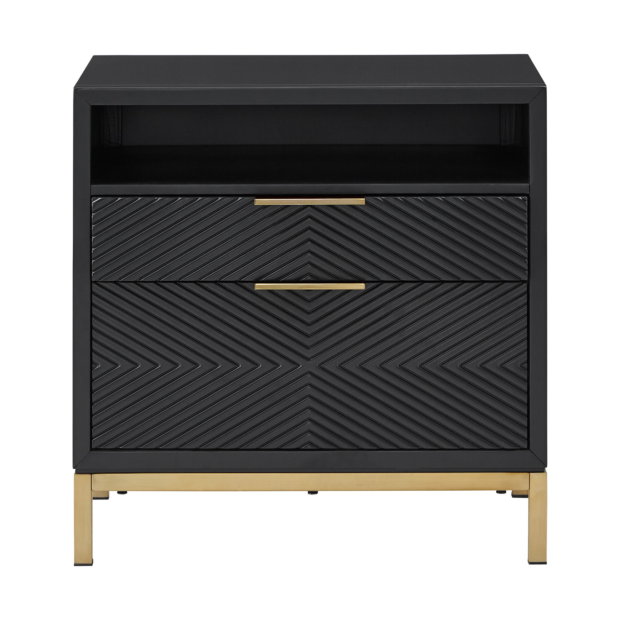 Weston Home Lena Modern Nightstand with 2 Drawers, Black/Gold