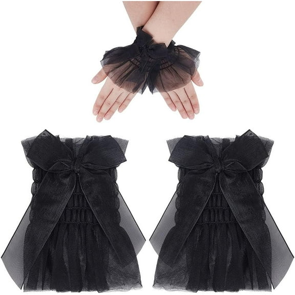 Nylon 2 pair Bowknot Nylon Lace Sleeves False Sleeves Wrist Cuff Garment Accessories Black 130x90~100x5mm