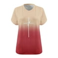 thumbnail image 3 of OKBOP Ladies Tops Clearance Under $5 Pink Gradient Short Sleeve V-Neck Crucifix T-Shirts Womens Shirts Plus Size, 3 of 3