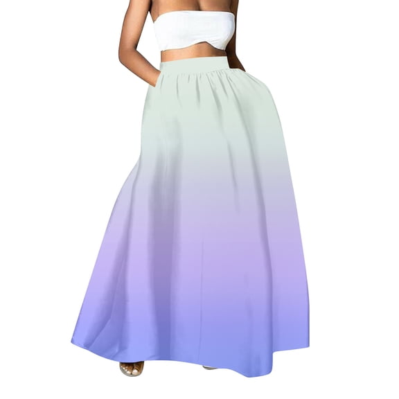 YUEJUIR Maxi Skirt Women Floral Print Skirt High Waist Party Beach Pocket Long Maxi Skirt Plus Size Maxi Skirt Womens Maxi Skirt (Purple,XXL)