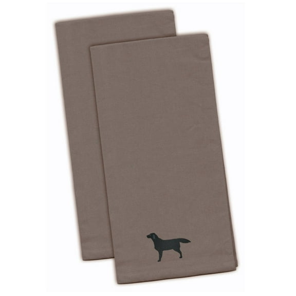 Black Labrador Retriever Gray Embroidered Towel Set of 2