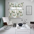 thumbnail image 5 of White Floral Kitchen Curtains Valances and Tiers Set of 3 Magnolia Green Leaf Tier Curtains and Valance with Rod Pocket for Small Windows, 27.5"x36", 5 of 9