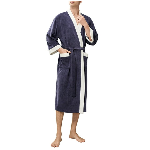 Men’s Hooded Cotton Robe – Lightweight Plush Bathrobe with Pockets & Belt (Breathable Full-Length Spa Loungewear)