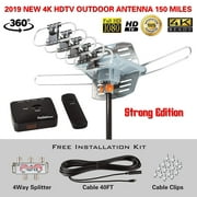 Five Star Outdoor HDTV Antenna Newest Model Up to 150 Miles Long Range w/ Motorized 360 Degree Rotation, UHF/VHF/FM Radio with Infrared Remote Control Advanced Design Plus Installation Kit